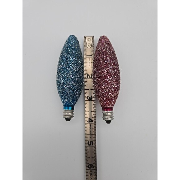 Vintage Stardust Sugar Crystal Christmas Bulbs 3.5" Red & Blue x 2 - Picture 4 of 8